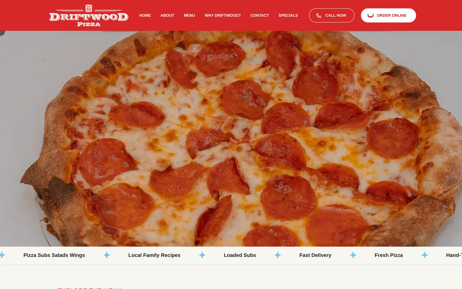 Driftwood Pizza website