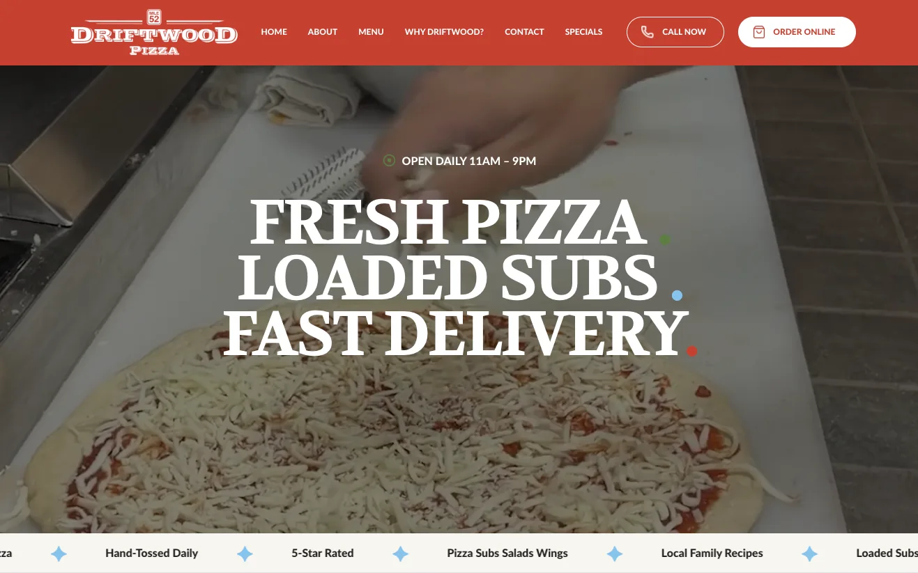 Driftwood Pizza, Website redesign + SEO